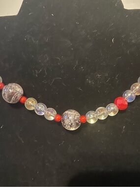 Handmade Red and Clear Beaded Women's Necklace